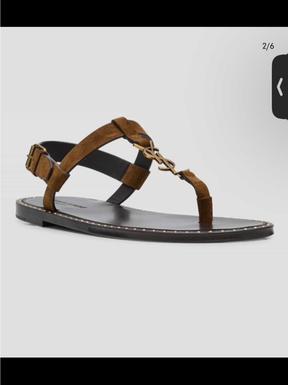 Saint Laurent Brown and Gold Suede Logo Thong Sandals - Picture 2 of 6
